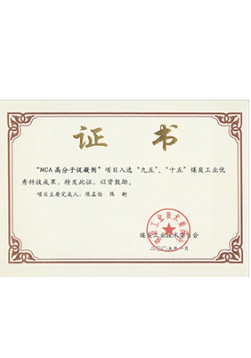 2005年1月MCA高分子促凝劑獲“九五、十五”科技成果獎